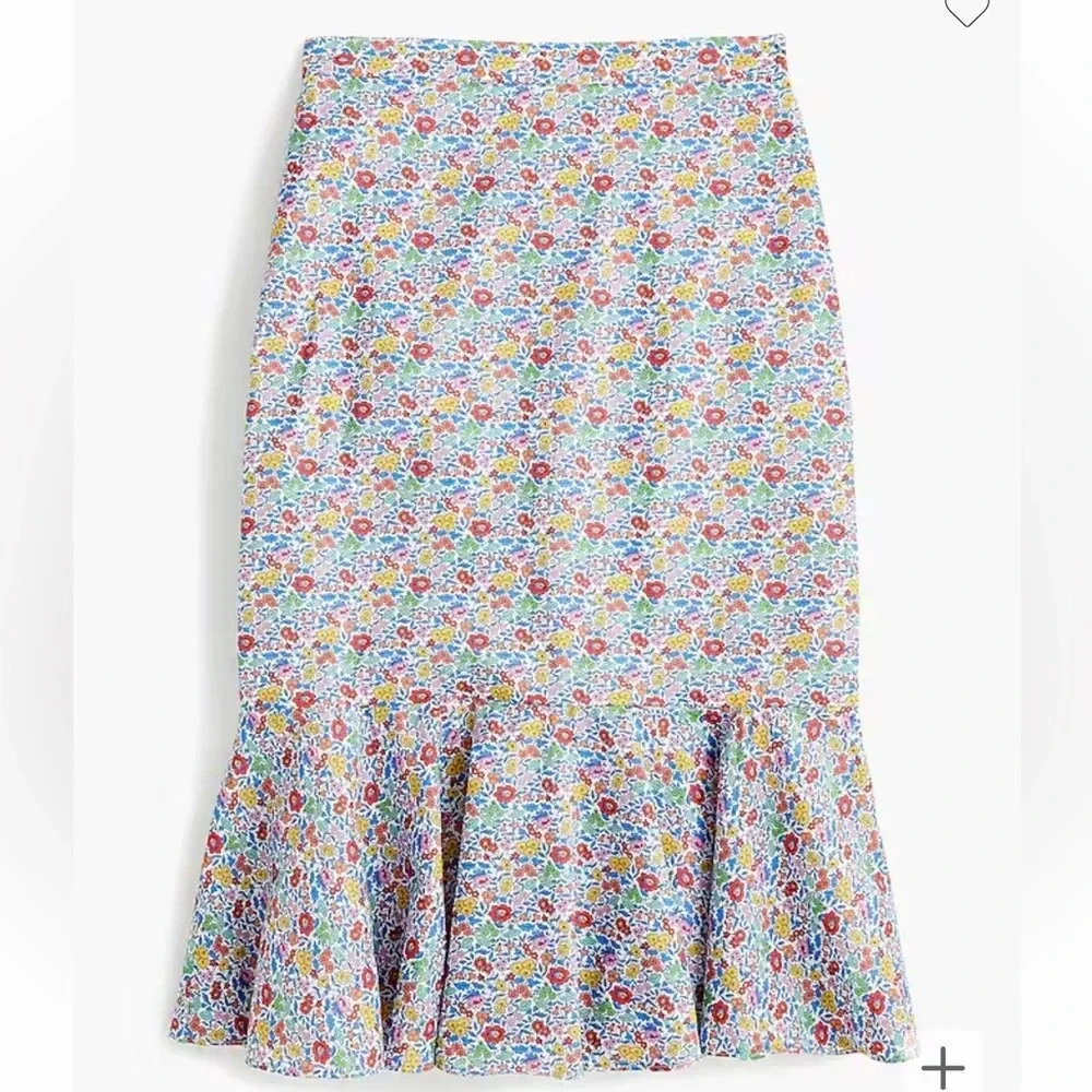 J Crew Womens Sz 4 Liberty London Favourite Flowers Trumpet Skirt Floral Cotton